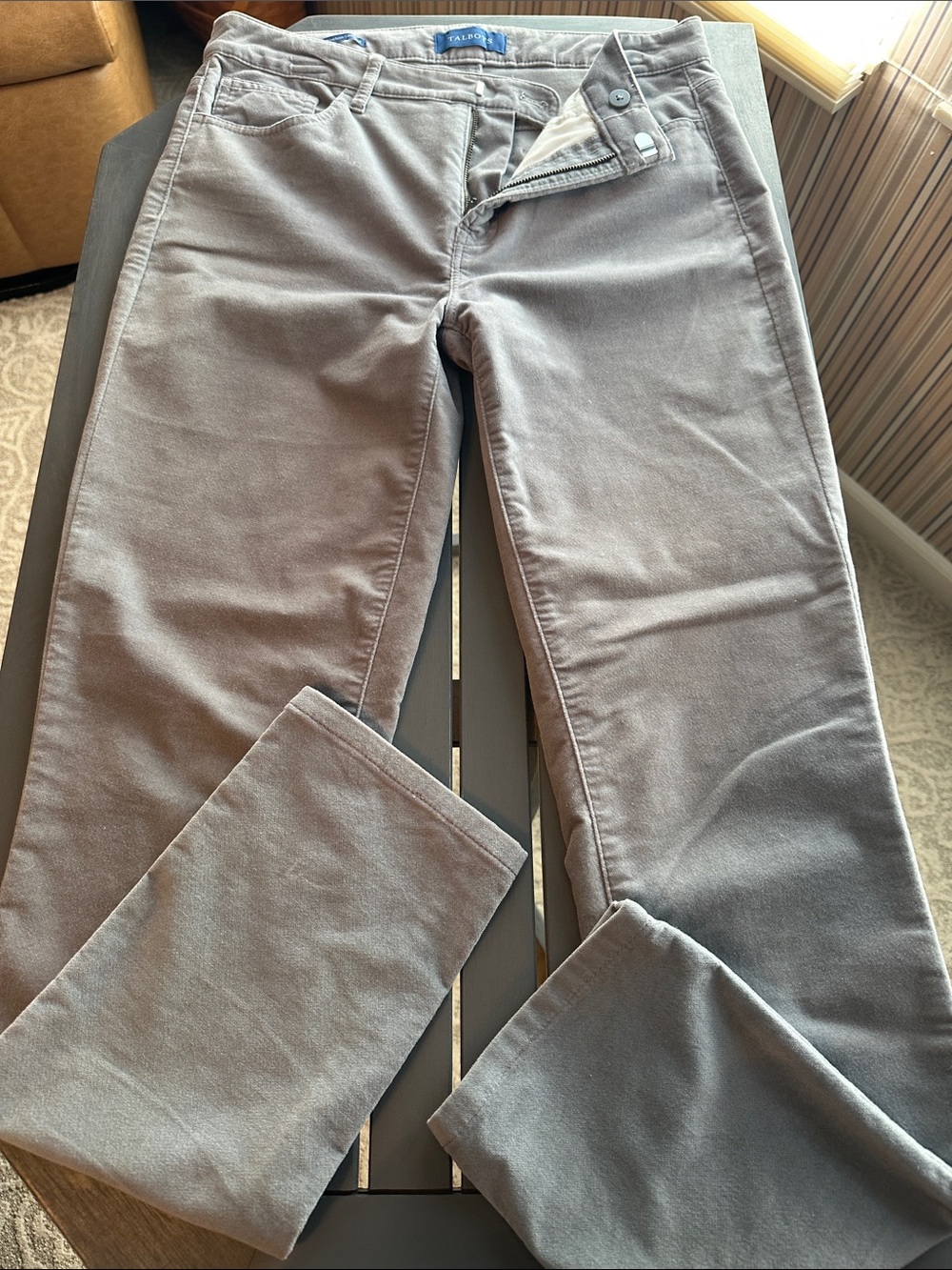 Talbots Velveteen Slim Pant - Light Gray Straight-Leg Pants
